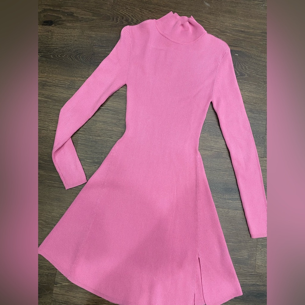 Knit pink mock turtleneck dress